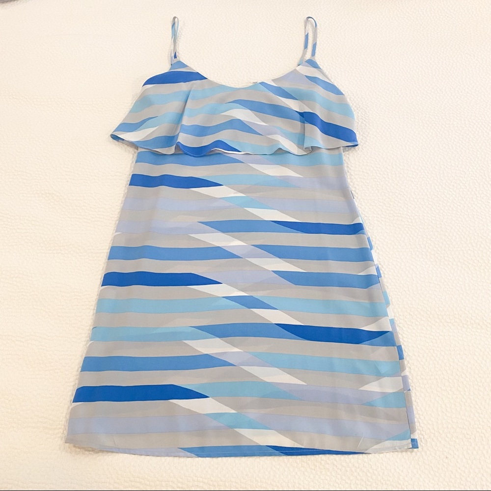 Joie | Blue & Gray Silk Ruffle Dress
